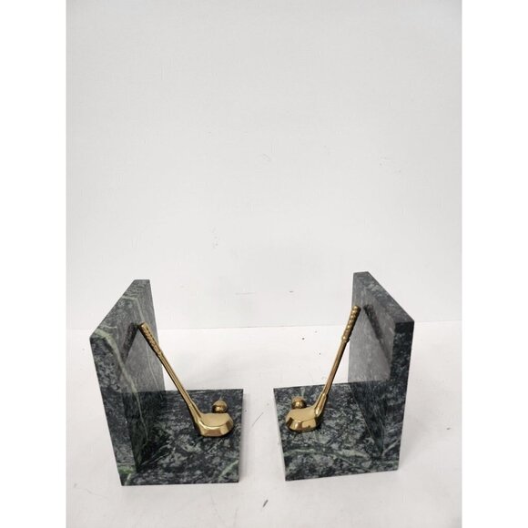 Vintage Green Marbled Granite Golf Club Bookends Mid Century Modern - Picture 7 of 11